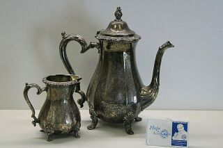 Webster Wilcox Silverplate Coffee Pot / Creamer Pitcher - Floral 11 " Tall