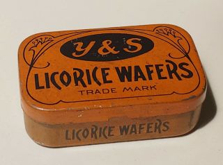 Vintage Antique Y & S Licorice Wafers Tin 1940s Old Sore Throat Relief Lozenges