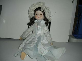 15 " Albert Price Porcelain Doll With Blue Floral Dress And Lacy Bonnet 1984
