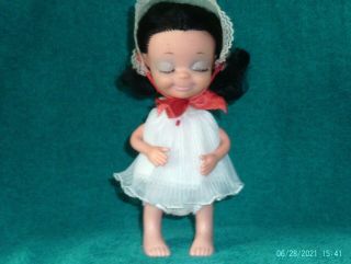 Vtg 8 1/2 " Soft Vinyl Plastic Jointed Uneeda Doll With Real Eyelashes Hong Kong