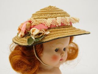 Vntg 1953 Vogue Ginny Cathy 61 Hat Tan Horsehair W/ Netting & Flowers