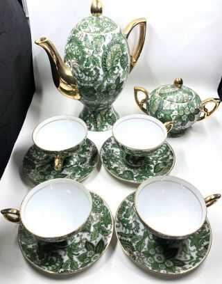 Vintage Royal Paisley Tea Set Teapot & 4 Cups Green Paisley Arnart 5th Ave