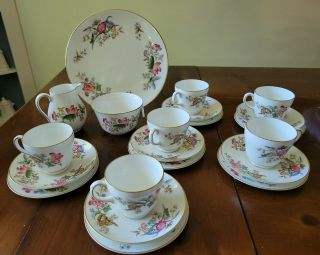 21 Pc Wedgwood " Sandon " Bone China Tea Set - Cups.  Plates,  Sugar Bowl & Creamer