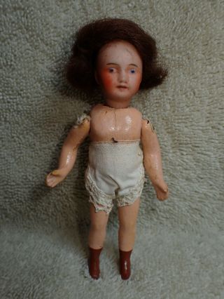 Tiny Antique German ? Bisque Head Doll 3 1/2 "