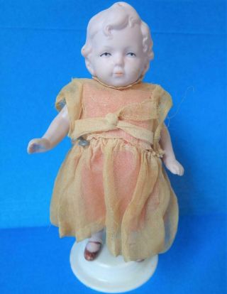 5.  5 " Antique German Bisque Doll With Brown Painted Shoes Clothes