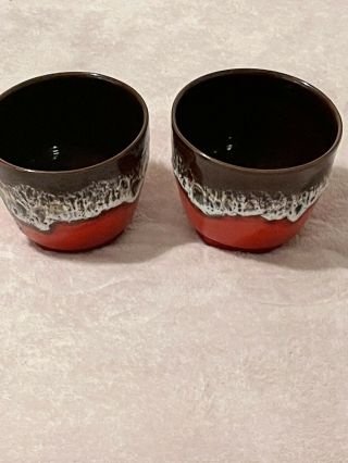 Pair Mid Century Bay Keramik West Germany Pottery Red Lava Drip Planters