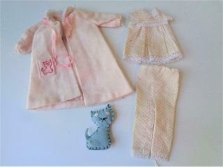 1965 Skipper & Skooter Doll Fashion Dreamtime 1909 Pink Robe Pajamas Cat