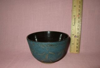 Vintage Edwin & Mary Scheier American Art Pottery Small Incised Blue Bowl Vase