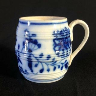 Antique German Blue Onion Meissen Style Porcelain Barrel Mug Cup
