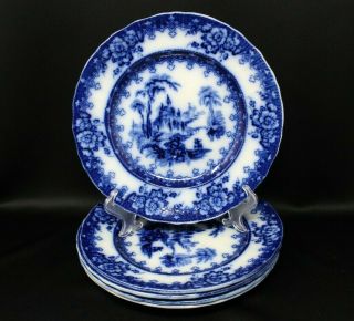 5 Middlesbrough Pottery Antique Flow Blue Ironstone Dinner Plate Rhine