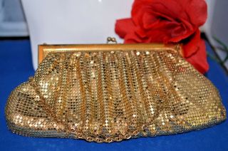 Vintage Gold Metal Mesh Beaded Whiting And Davis Evening Bag