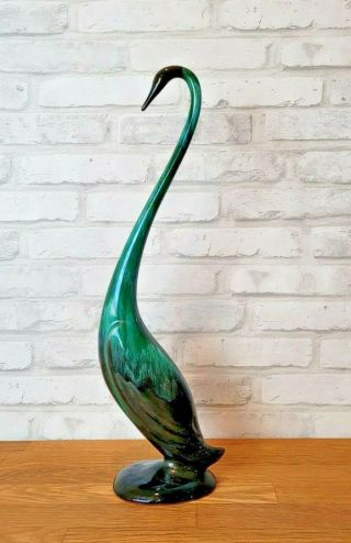 Vintage Blue Mountain Pottery Long Neck Bird Egret Crane Swan Green Glaze 18 "