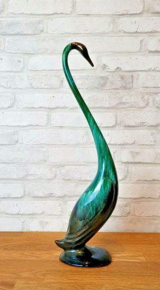 Vintage Blue Mountain Pottery Long Neck Bird Egret Crane Swan Green Glaze 18 