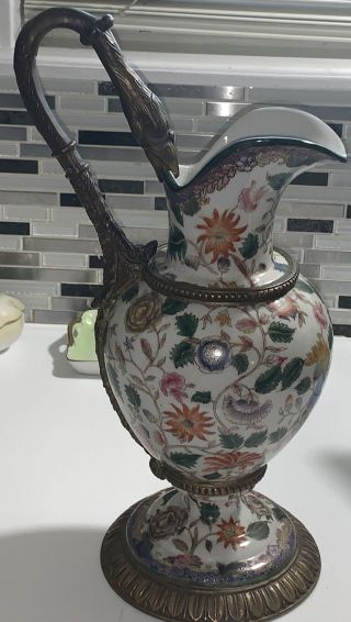 Wong Lee 1895 Porcelain And Bronze Elegant Ewer