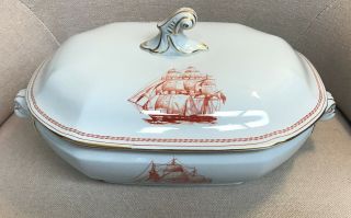 Spode Trade Winds Red/gold Covered Vegetable Bowl - Displayed And