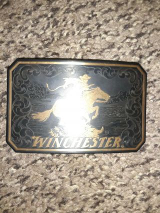 Vintage Rare Winchester Belt Buckle Black Etched