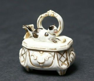 Antique Conta & Boehme Faring Trinket Box Cat Playing With Mouse,  Germany