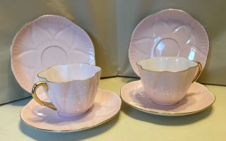 Shelley England Fine Bone China Dainty Pink Gold 2 Teacups 4 Saucers For Display