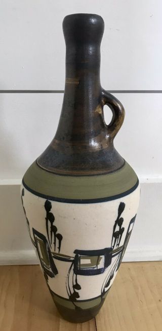 Mid Century Vintage Harsa Israel Pottery Vase Hand Painted Abstract Design