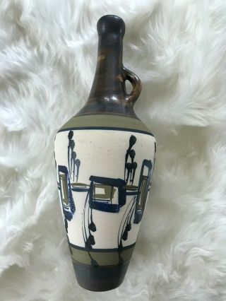 Mid Century Vintage Harsa Israel Pottery Vase Hand Painted Abstract Design 2