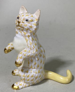 Herend 15832 Cat Standing Porcelain Figurine,  Butterscotch Yellow Fishnet