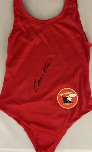 Carmen Electra Baywatch Signed Red Swimsuit Autographed JSA ITP Witnessed 2