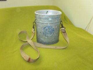 Vintage Old Pal Wading Bait Bucked & Strap,  Tapered Canister,  7.  5 " Tall,