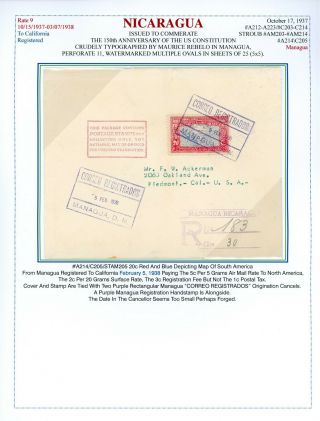 Nicaragua Us Constitution Postal History: Lot 22 1938 Reg Philatelic To Usa $$$