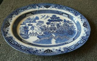 Vtg Blue Willow Turkey Platter 18.  50 " X 13.  75 " Heritage Japan Large