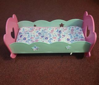Baby Doll Plastic Bed Crib Rocking Cradle For Toy Baby Dolls 15 " X 8 " X 7 " Euc