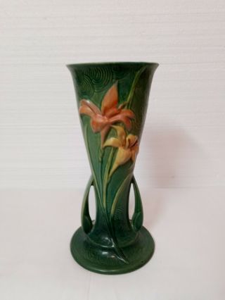 Roseville Orange Zephyr Lily Vase 139 - 12 " Ggreen Vintage Art Pottery