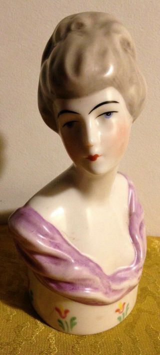 Fulper Lady Torso Bust For Hat Box Inkwell Art Pottery 5 1/2 In.
