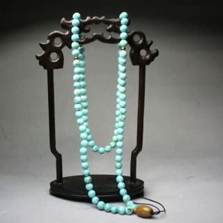 26 " Antique Blue Turquoise & Copper Beads Amulet Round Bead Beads Necklace