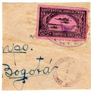 Colombia - Scadta - First Flight - 30c Stamp W/ Hummingbird Cancel - 1920 Sc C14