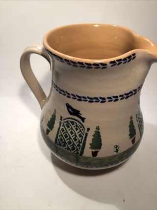 Nicholas Mosse Pottery Pitcher Bird Topiary Trees Made In Ireland 6.  75 "