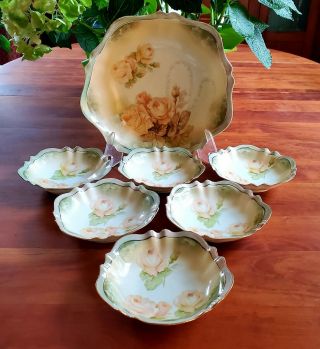 Antique B.  T.  Co.  Germany Porcelain Berry Bowl Set Master With 6 Small