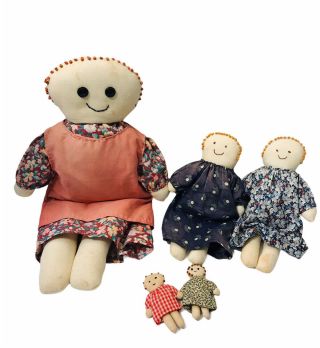 Vintage Dolls Primitive Folk Art Cloth Doll Family Americana Amish Farmer?