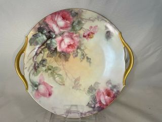 Antique Limoges T&v France Hand Painted Handled Pink Rose Plate,  Platter Charger