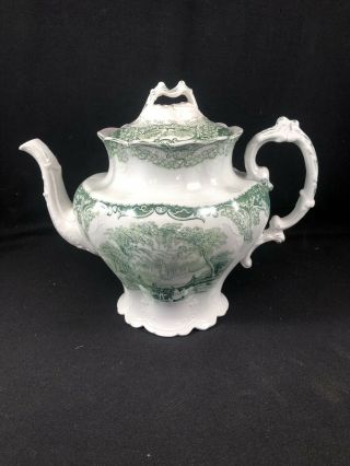 Rare Antique Jg Meakin Hanley England “virginia” Sage Green Ironstone Teapot