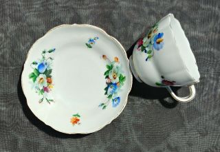 Vintage Meissen Porcelain Teacup & Saucer Crossed Swords Flowers