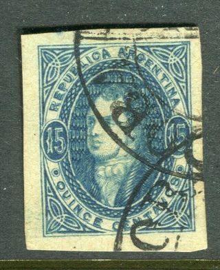 Argentina; 1864 Scarce Classic Rivadavia Wmk.  Imperf Issue Fine 15c.  Value