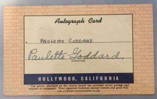 Paulette Goddard - “hollywood Autograph Club” Card From 1943