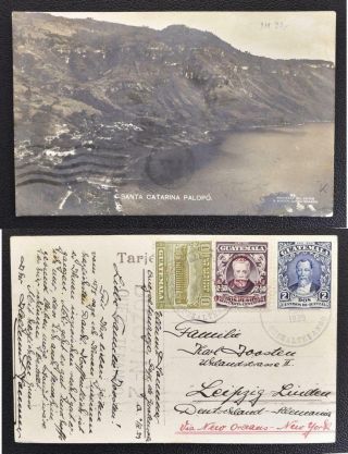 Guatemala Via Usa To Germany 1929 Franked Santa Catarina Ppc Quezaltenango