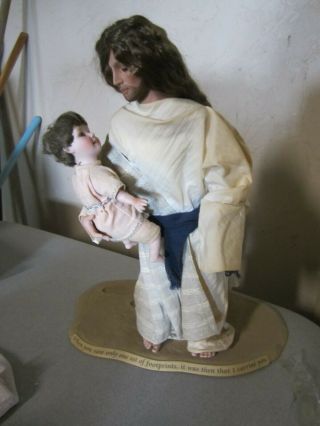 Ashton Drake Handcrafted Porcelain 2 Dolls Jesus & Child Footprints In The Sand