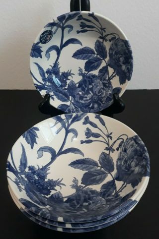 Royal Stafford Navy Floral Weave Dinnerware 4 Soup Bowls Gorgeous