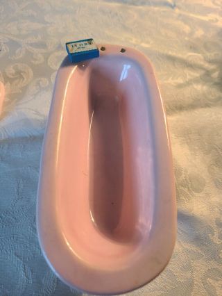 Vintage Porcelain Pink doll house bathroom set: sink tub toilet 1:12 scale soap 3