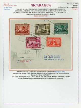 Nicaragua Somoza Postal History Lot 5 Maxwell A260 - A264 Reg Fdc Kessler Nyc $$