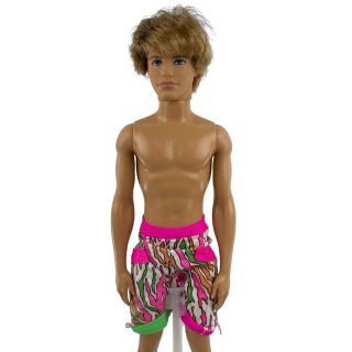 Ken Barbie Doll Blonde Long Real Hair Pink Bathing Suit Mattel