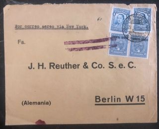 1932 Barranquilla Colombia Airmail Cover To Berlin Germany Via York