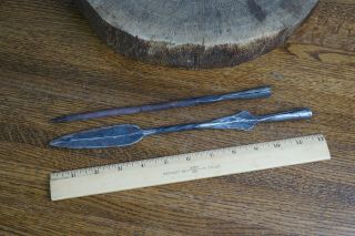Set Of 2 Antique Long Metal Spear Heads Tips Medieval? Estate Find